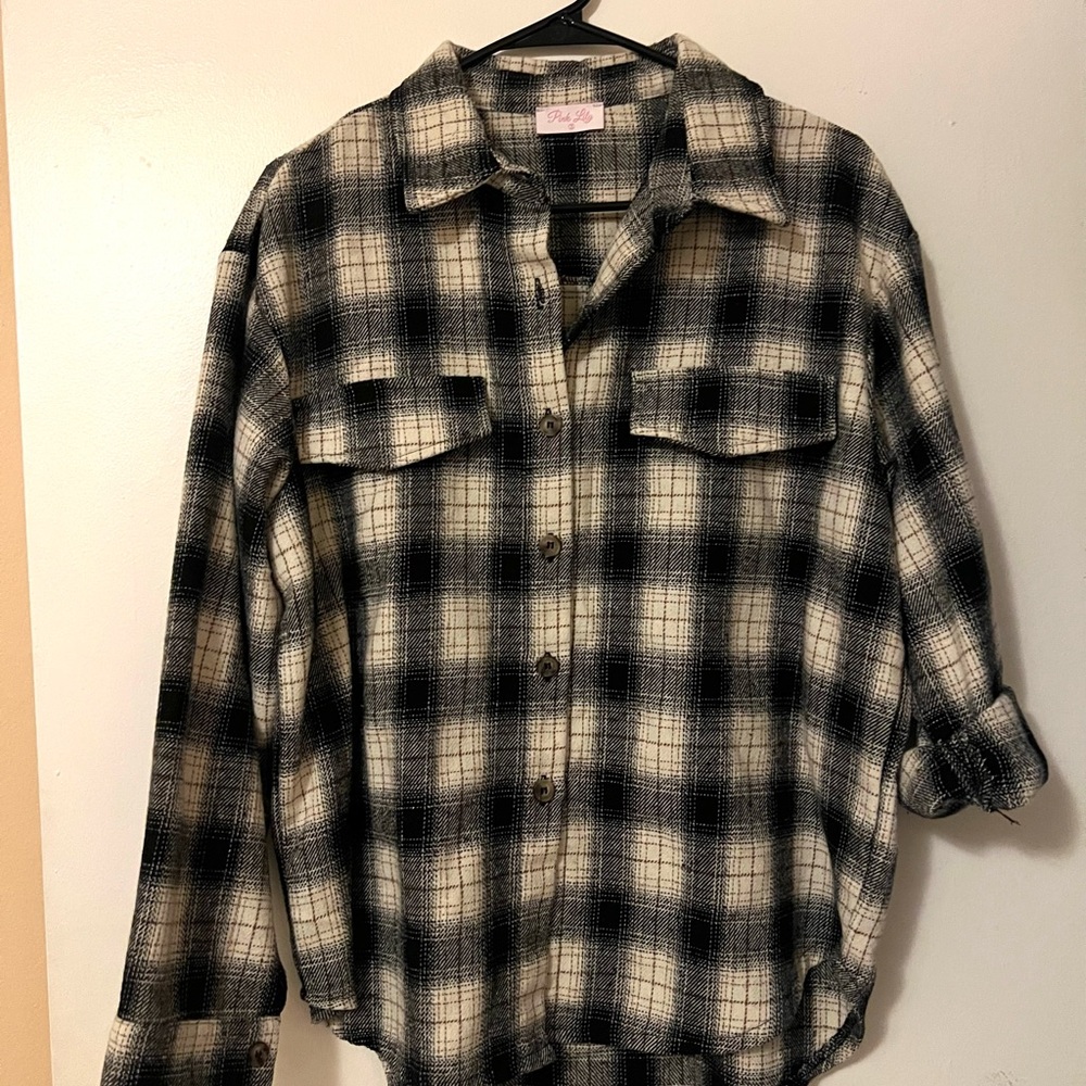 Pink Lily Black and Cream Plaid Jacket